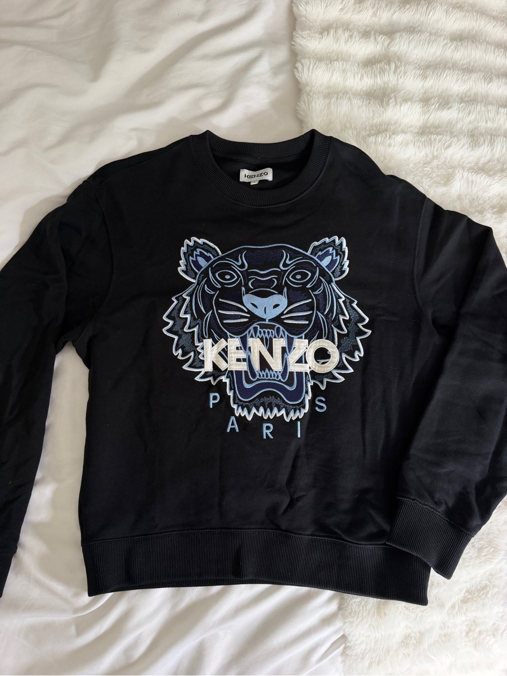 Kenzo Paris Tiger Embroidered Crewneck Sweatshirt Black Navy Blue Size S